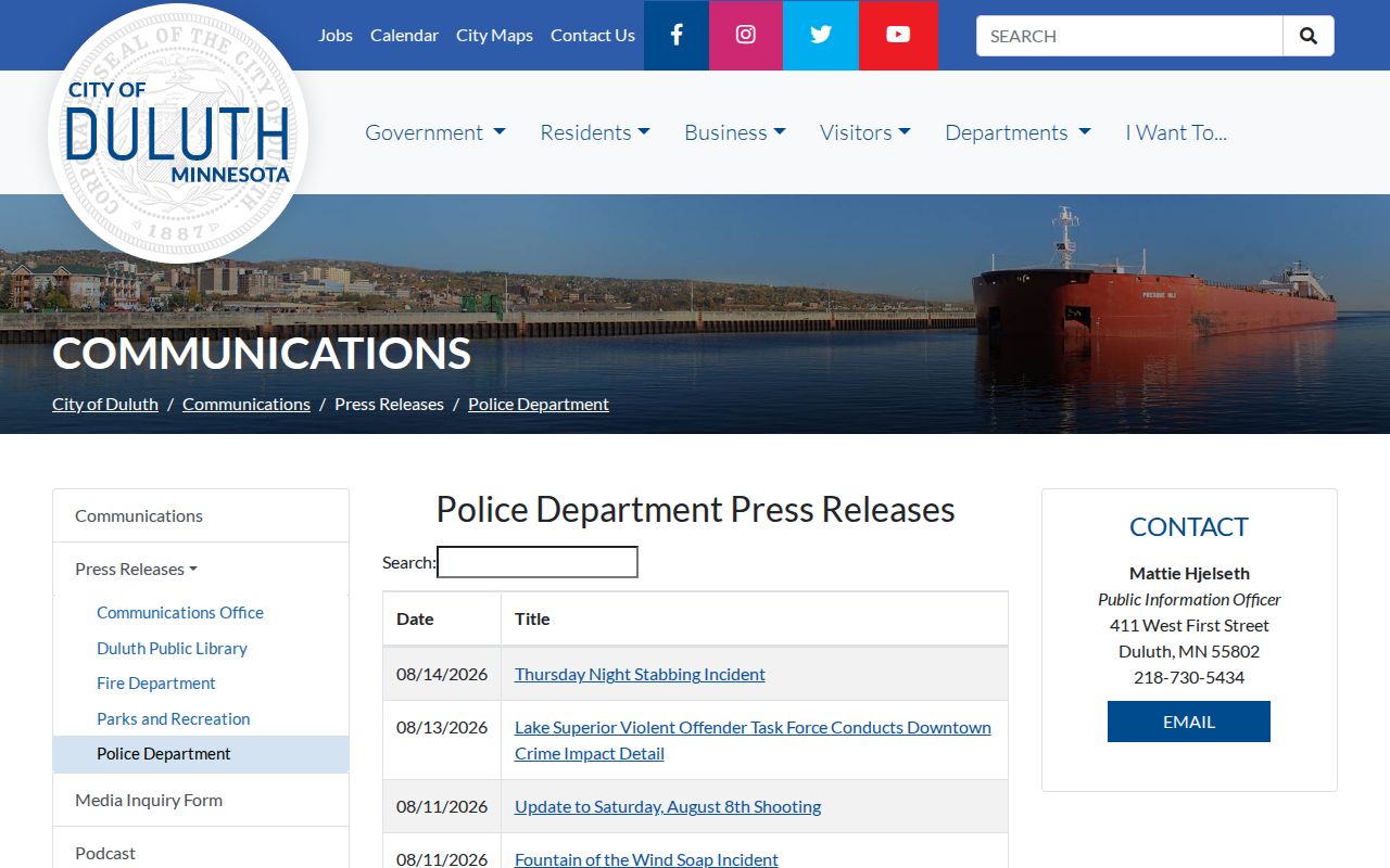 St. Louis County Duluth Police press-release archive for arrest records